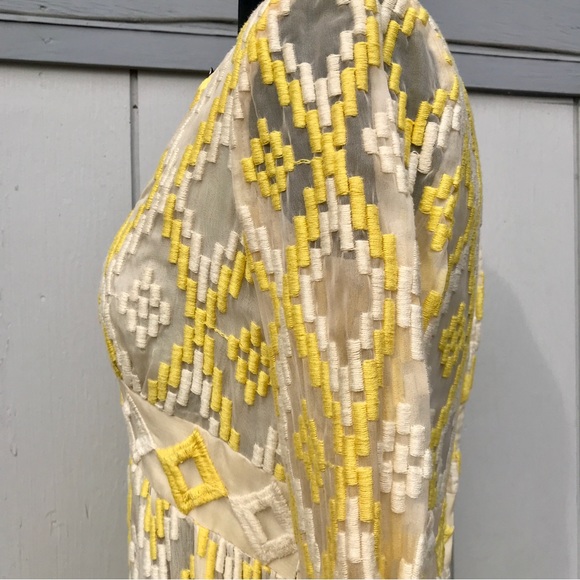 Vintage 60s Embroidered Jerry Marsch Yellow Chiffon Maxi Dress - Picture 9 of 15